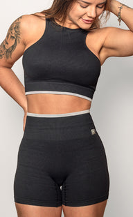 Shorts cós com Listra Personnalite Preta/Cinza