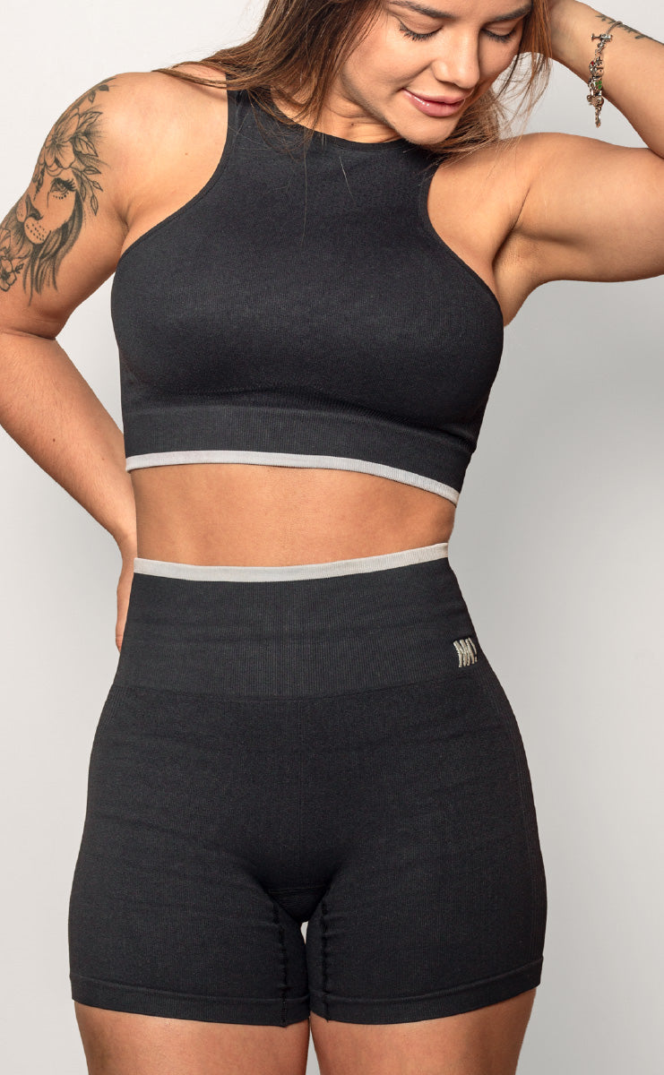 Shorts cós com Listra Personnalite Preta/Cinza