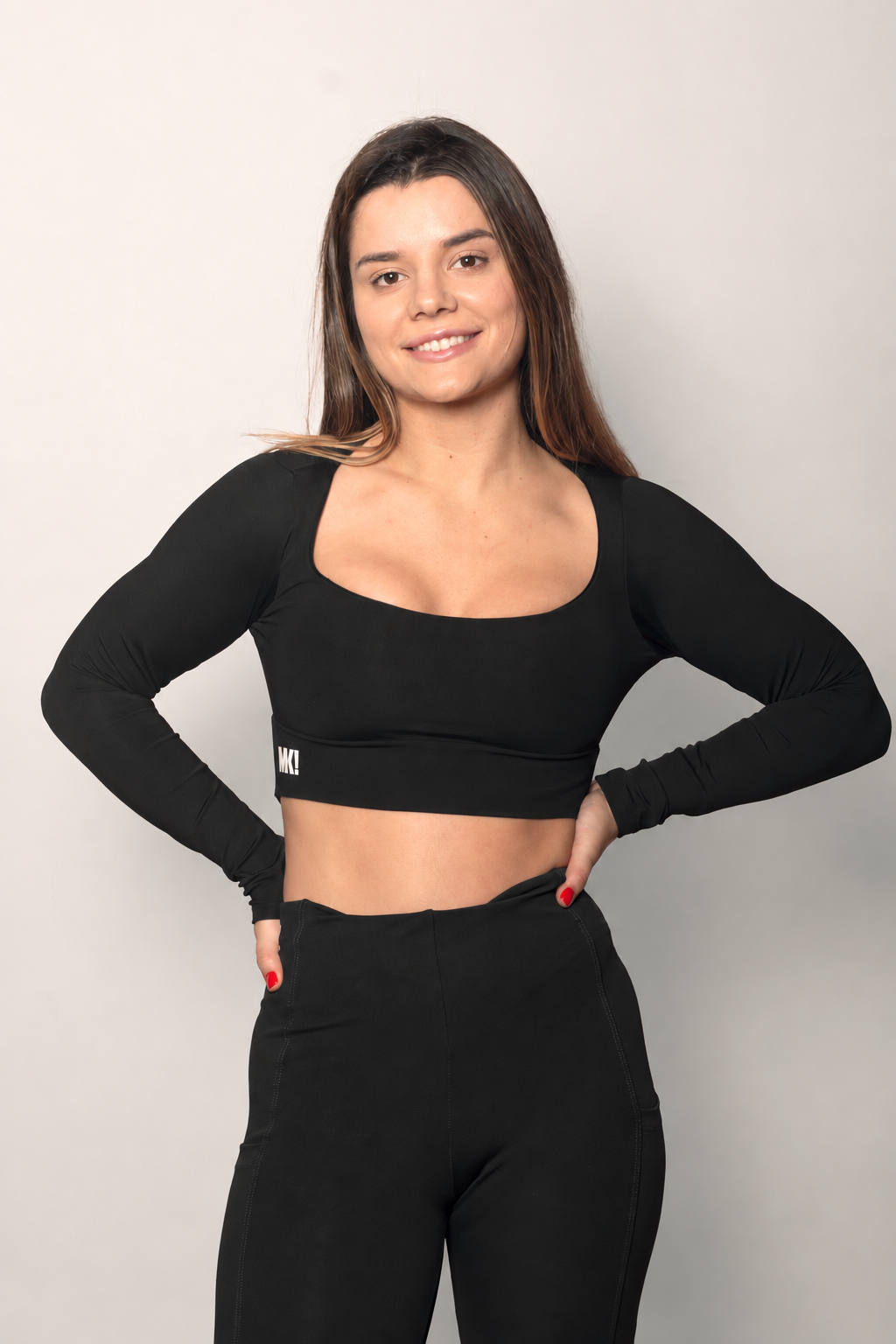 Cropped Manga Longa Impulse Preto vista frontal