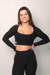 Cropped Manga Longa Impulse Preto vista frontal
